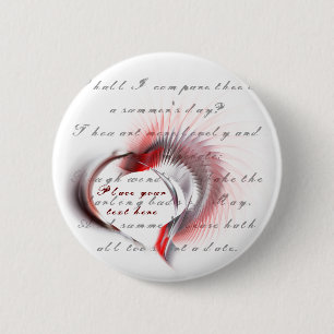 Bóton Redondo 5.08cm Coração Metálico com o soneto de Shakespeare 18