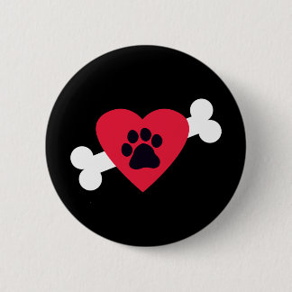 Bóton Redondo 5.08cm Coração, Pawprint e botões do design do osso