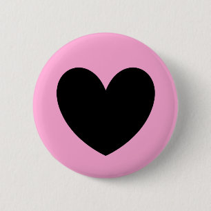 Bóton Redondo 5.08cm Coração preto no rosa-doce de algodão