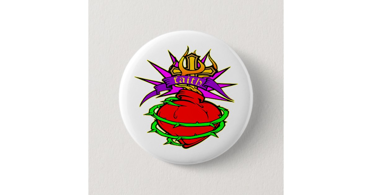 A fé é a chave de todas as porta tatuagem Boton Redondo 5 08cm Coracao Sagrado Do Tatuagem Da Fe Do Jesus Cristo Zazzle Com Br