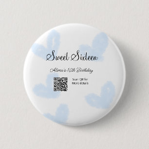 Bóton Redondo 5.08cm Corações de aquarela azul QR Doce dezesseis anos