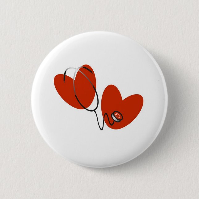 Bóton Redondo 5.08cm Corações e estetoscópio (Frente)