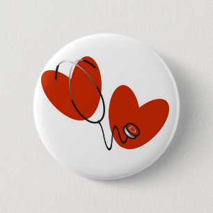 Bóton Redondo 5.08cm Corações e t-shirt e presentes do estetoscópio