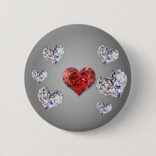 Bóton Redondo 5.08cm Corações elegantes preciosos do diamante