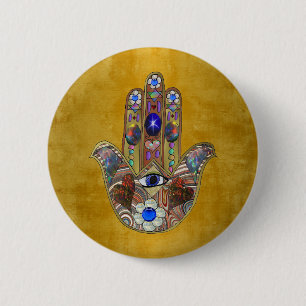 Bóton Redondo 5.08cm Corações Hamsa Flores Opala Arte em Ouro