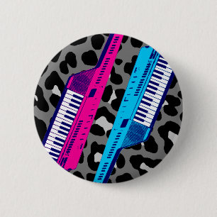 Bóton Redondo 5.08cm Corey Tiger Keytar Retro dos Anos 80 Estampa de Le