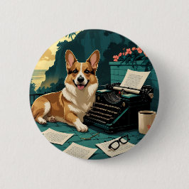 Bóton Redondo 5.08cm Corgi Dog com pelo brilhante e uma safra cavalheir