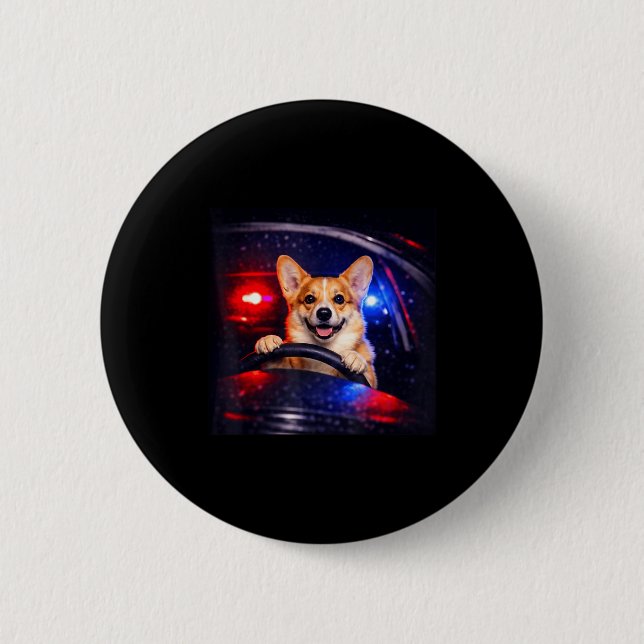 Bóton Redondo 5.08cm Corgi engraçado dirigindo meme cachorro dirigindo  (Frente)