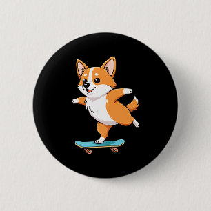 Bóton Redondo 5.08cm Corgi Engraçado Skater Skateboard Bailarina Mãe Pa