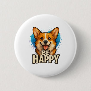 Bóton Redondo 5.08cm Corgi Feliz com Coração Colorido - Design para ama