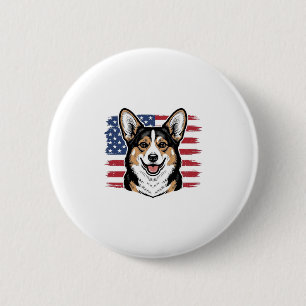 Bóton Redondo 5.08cm Corgi Patriótico Bandeira Americana Desenho Vetori