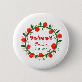 Bóton Redondo 5.08cm coroa verde vermelha cir adicionar nome bridesmaid