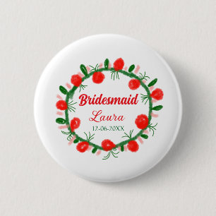 Bóton Redondo 5.08cm coroa verde vermelha cir adicionar nome bridesmaid