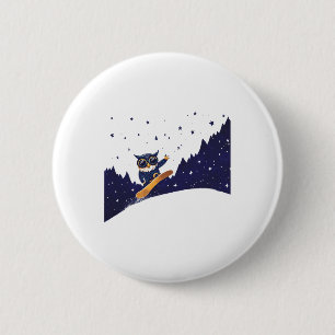 Bóton Redondo 5.08cm Coruja Animada Snowboard Sob Estrelas
