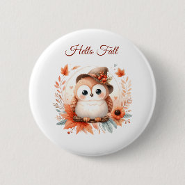 Bóton Redondo 5.08cm Coruja de outono giro sentado em uma filial