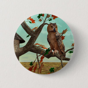 Bóton Redondo 5.08cm Coruja no outono do Maple Design - Pássaro Incríve