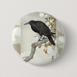 Bóton Redondo 5.08cm Corvo Koson Japonês Pássaro Corvo