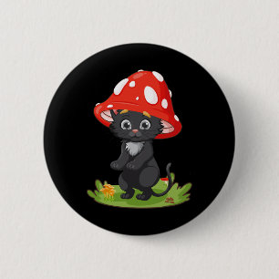Bóton Redondo 5.08cm Cottagecore Black Cat Mushroom Cute Women Ki