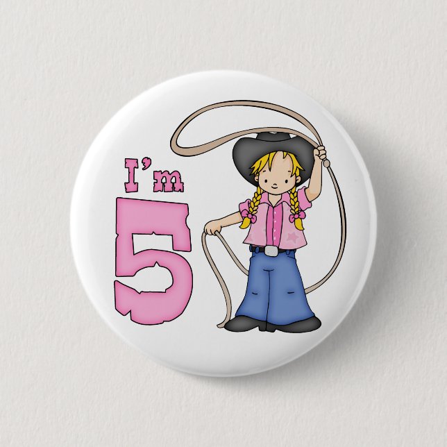 Bóton Redondo 5.08cm Cowgirl Roper 5 Birthday (Frente)