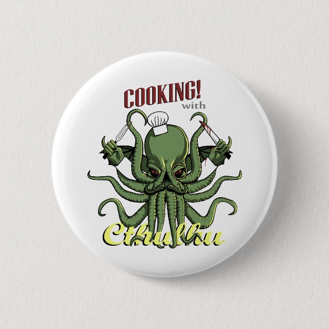Bóton Redondo 5.08cm Cozimento com Cthulhu (Frente)