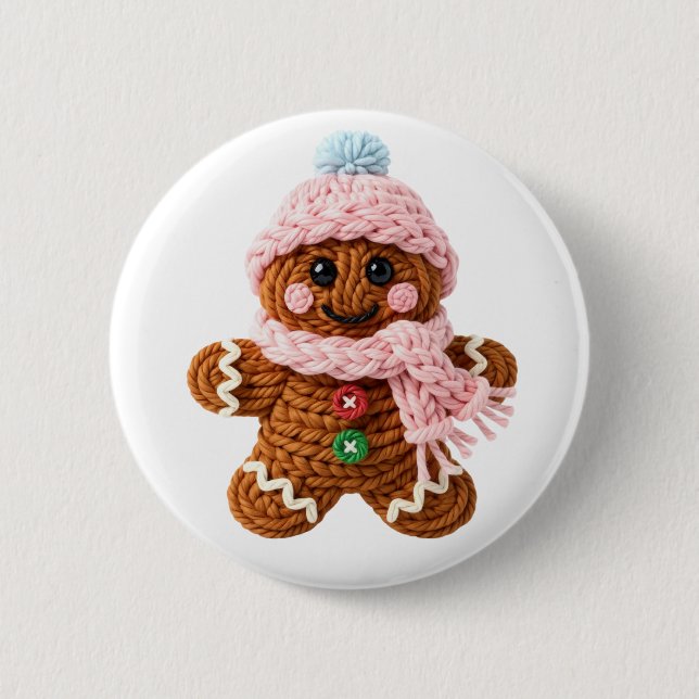 Bóton Redondo 5.08cm Cozy Knitted Gingerbread Winter Character (Frente)