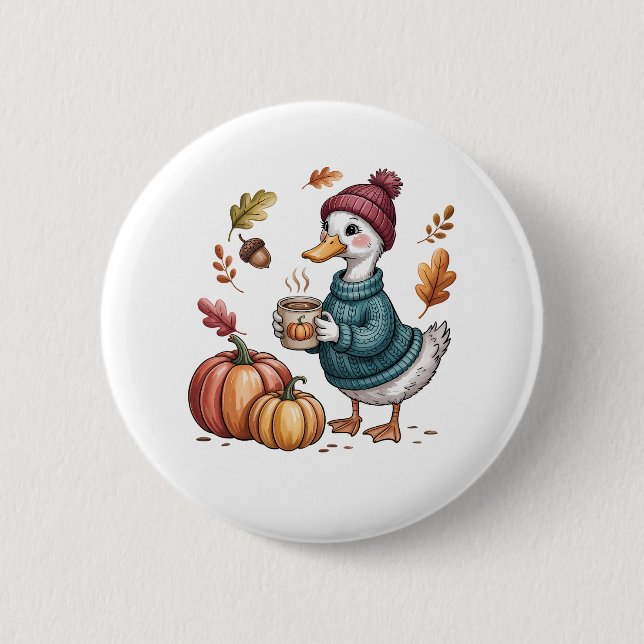 Bóton Redondo 5.08cm Cozy Pumpkin Café Goose Fall Art (Frente)