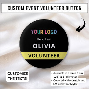 Bóton Redondo 5.08cm Crachá de Nome de Evento de Voluntário Personaliza