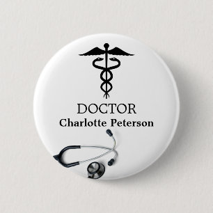 Bóton Redondo 5.08cm Crachá De Nome De Médico Caduceu Estetoscópio