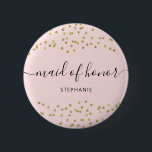 Bóton Redondo 5.08cm Crachá redondo de 6 Cm, dama de ponte rosa e Doura<br><div class="desc">Será Que Você Será A Minha Palavra De Ponta? Projetado para coordenar com a nossa coleção de casamento Rosa e Dourada Glitter, este crachá bonito apresenta uma borda dourada com fundo cor-de-rosa. Para personalização mais avançada deste design, clique no botão "PERSONALIZAR" acima. Por favor, note que o brilho é como...</div>