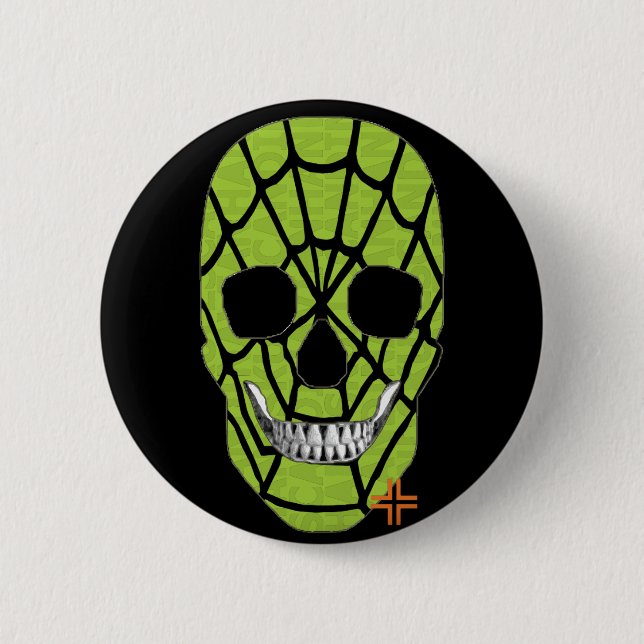 Bóton Redondo 5.08cm Crachá redondo verde da Web HANDSKULL preto B2 (Frente)