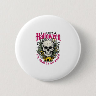 Bóton Redondo 5.08cm Cráneo Alienigena Gráfico Vintage de Halloween par