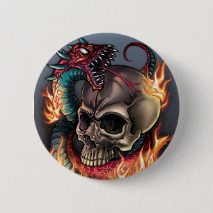 Bóton Redondo 5.08cm Crânio + Cobra