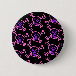 Bóton Redondo 5.08cm Crânio cor-de-rosa e violeta e Crossbones