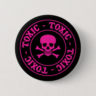 Bóton Redondo 5.08cm Crânio cor-de-rosa tóxico e Crossbones