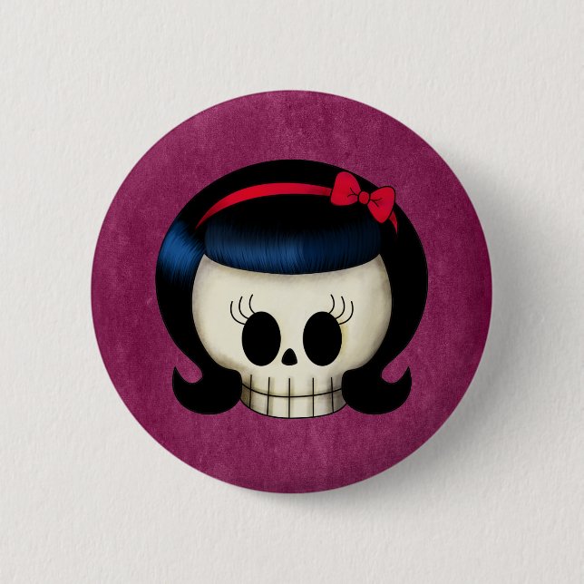 Bóton Redondo 5.08cm Crânio da menina Rockabilly (Frente)