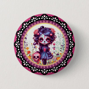 Bóton Redondo 5.08cm Crânio de Açúcar Gótico