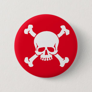 Bóton Redondo 5.08cm Crânio de Pirata Vermelha e Crossbones