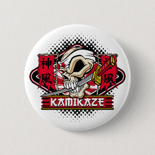Bóton Redondo 5.08cm Crânio do Kamikaze com espada japonesa
