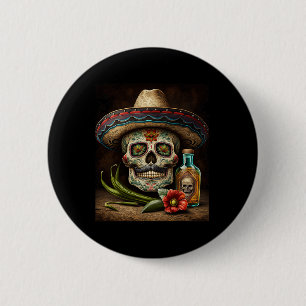 Bóton Redondo 5.08cm Crânio Mexicano Tequila Sombrero Cinco De Mayo