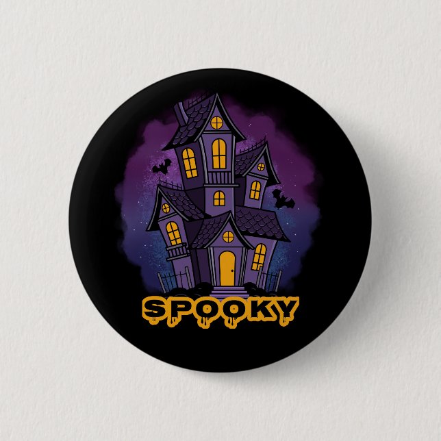Bóton Redondo 5.08cm Creepy Purple Mansion Spooky Haunted House (Frente)