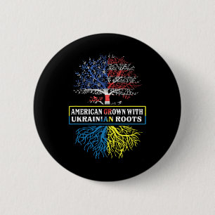 Bóton Redondo 5.08cm Crescido Americano Com Raízes Ucranianas Bandeira