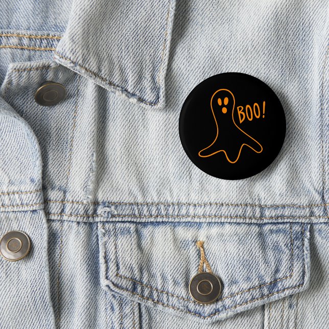 Bóton Redondo 5.08cm Crianças Cute Boo Halloween Ghost Black Round (Kids Cute Scary Boo Halloween Ghost Black Round Button)