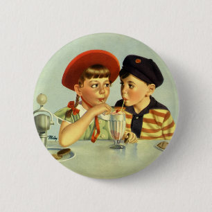 Bóton Redondo 5.08cm Crianças, menino e menina do vintage