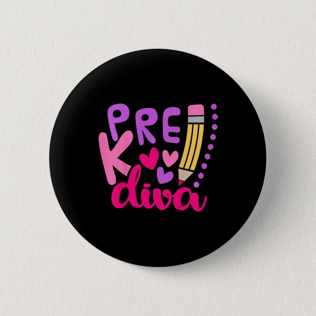 Bóton Redondo 5.08cm Crianças Pré-K Diva De Volta À Escola (Frente)