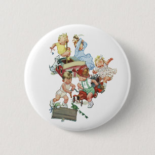 Bóton Redondo 5.08cm Crianças Vintage Brincando com Bombeiros