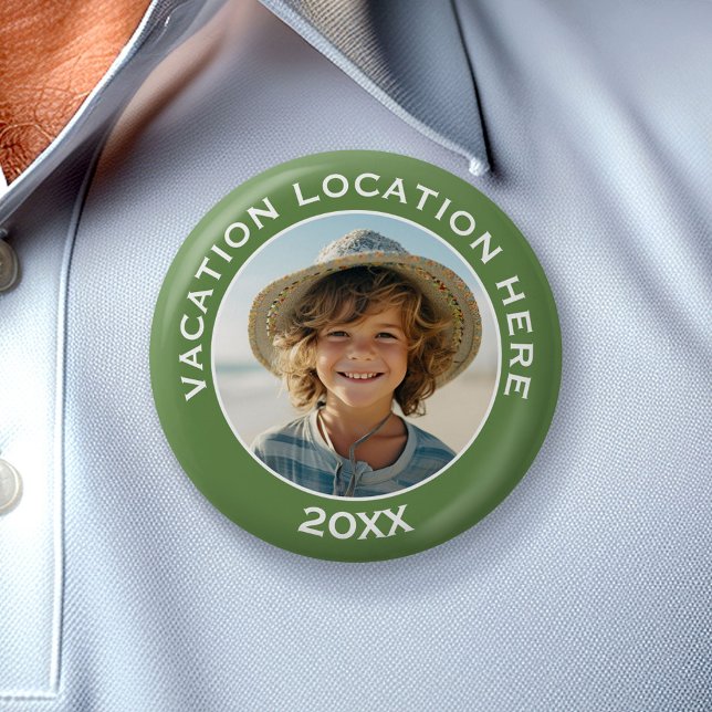 Bóton Redondo 5.08cm Criar um Souvenir de Férias com Foto e Texto (Custom Button)