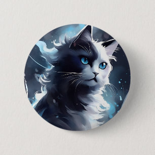 Bóton Redondo 5.08cm Cristóvão Místico Preto e Branco Gato de Aquarel