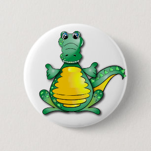 Bóton Redondo 5.08cm Crocodilo feliz amarelo verde