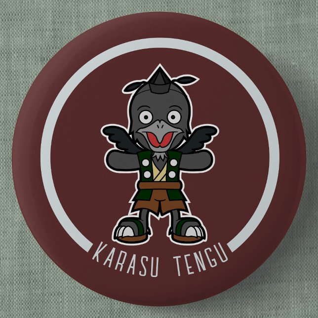 Bóton Redondo 5.08cm Crow Tengu, Um Cartoon | Yokai Japonês (Cute Cartoon Crow Tengu Can Badge- Detail View)