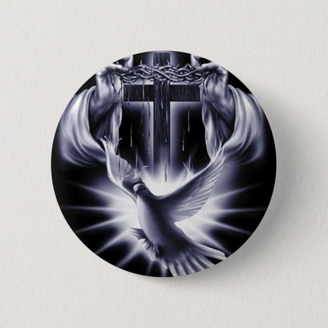 Bóton Redondo 5.08cm Cruz branca com pomba (Frente)